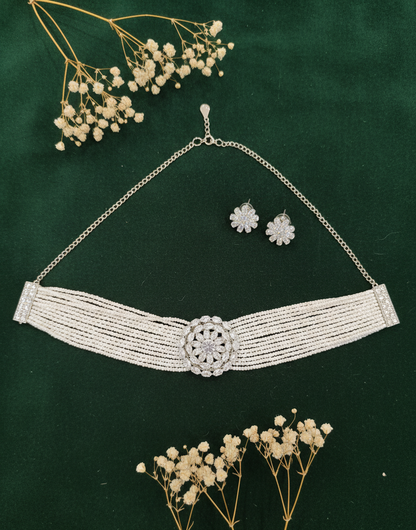 Pearl Strand Choker with Crystal Bloom Set
