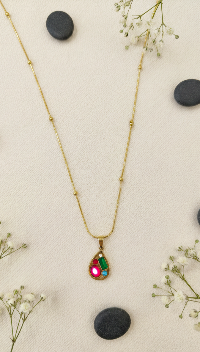 Golden Teardrop Multi-Stone Necklace