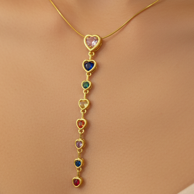 Heart Gemstone Cascade Necklace