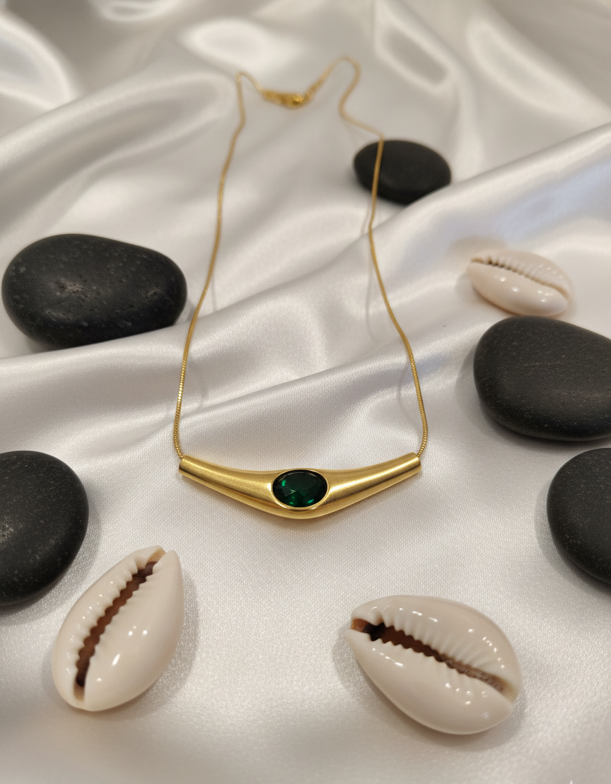 Modern Gold Bar with Emerald Accent Necklace