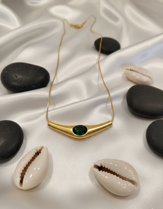 Modern Gold Bar with Emerald Accent Necklace