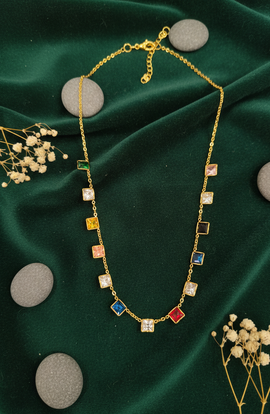 Rainbow Charm Gold Necklace