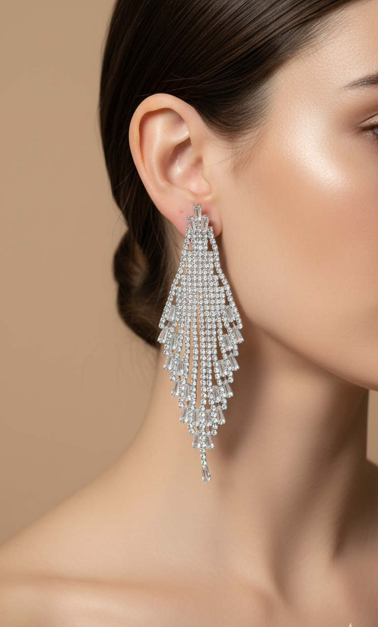 Statement Crystal Feather Drop Earrings