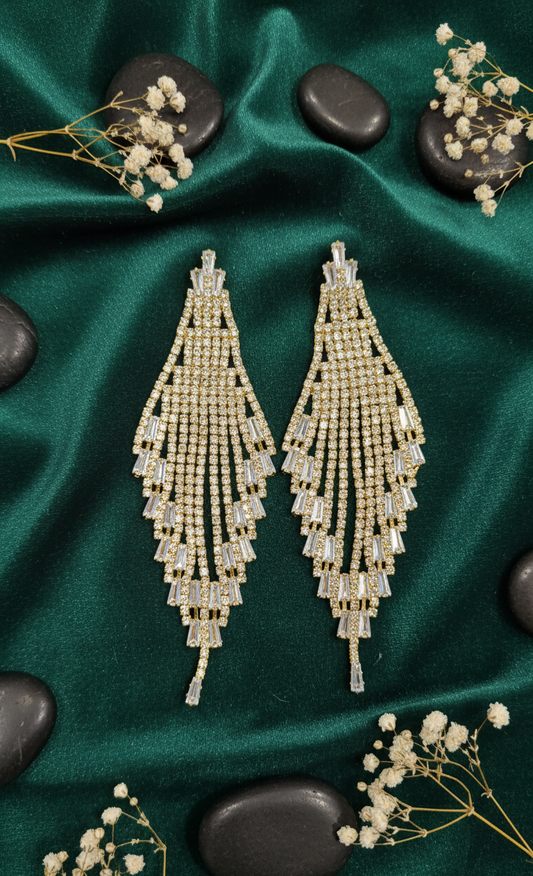 Statement Crystal Feather Drop Earrings