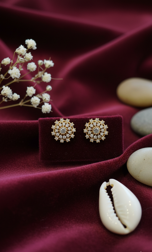 Golden Floral Cluster Stud Earrings