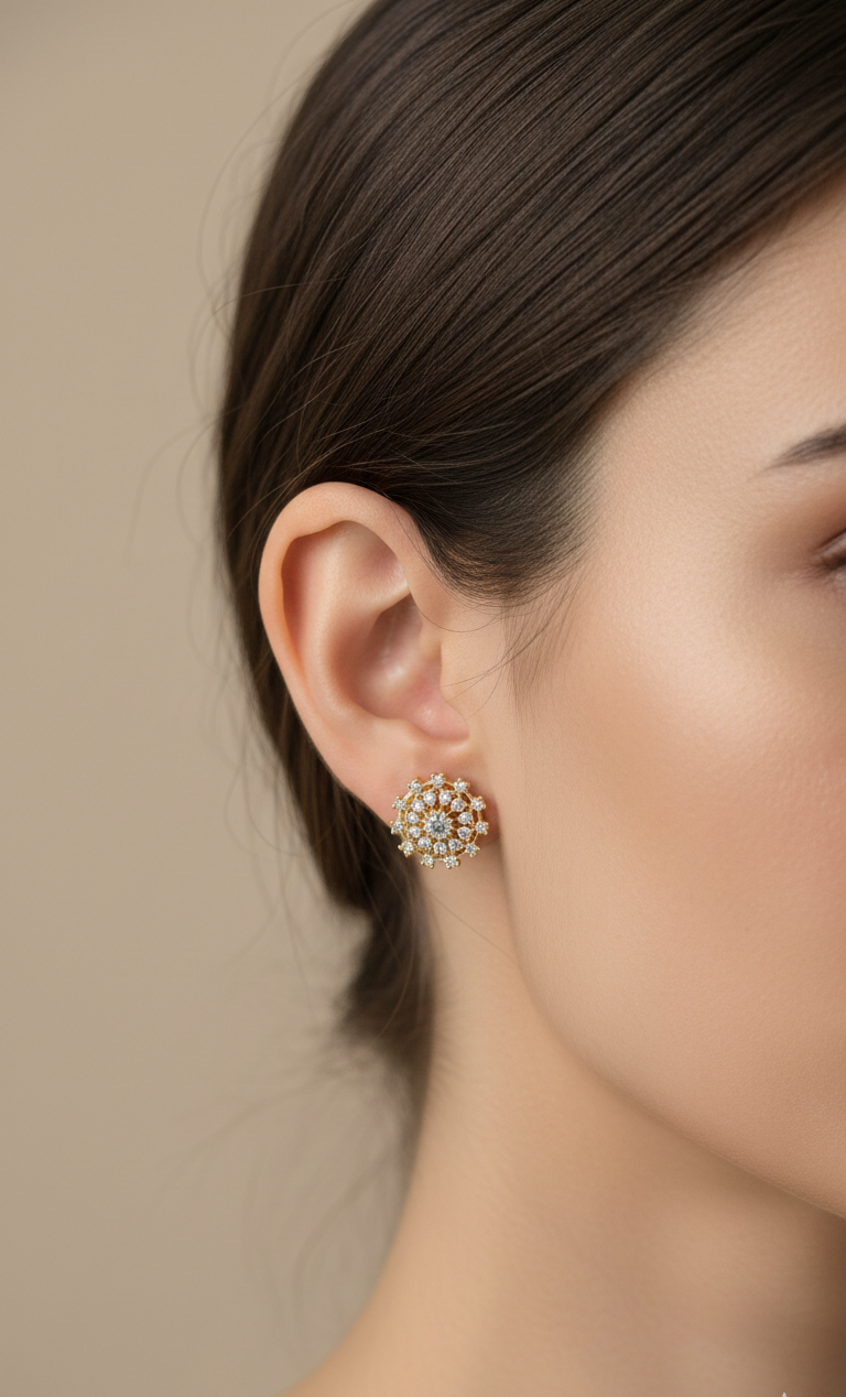 Golden Floral Cluster Stud Earrings