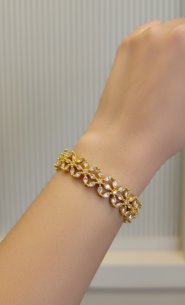 "Petal Cascade" Diamond-Cut Bangle Pair