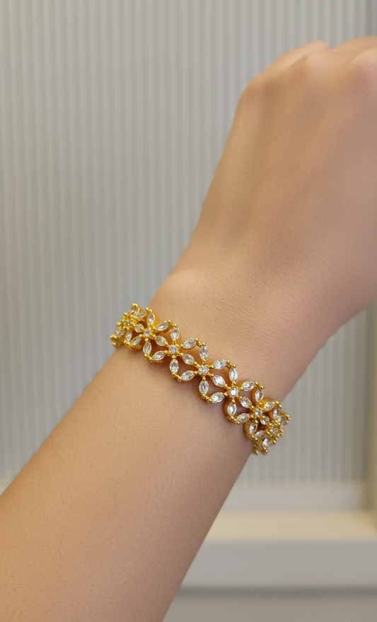 "Petal Cascade" Diamond-Cut Bangle Pair