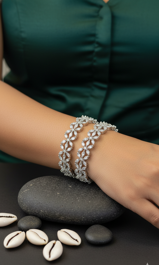 "Petal Cascade" Diamond-Cut Bangle Pair