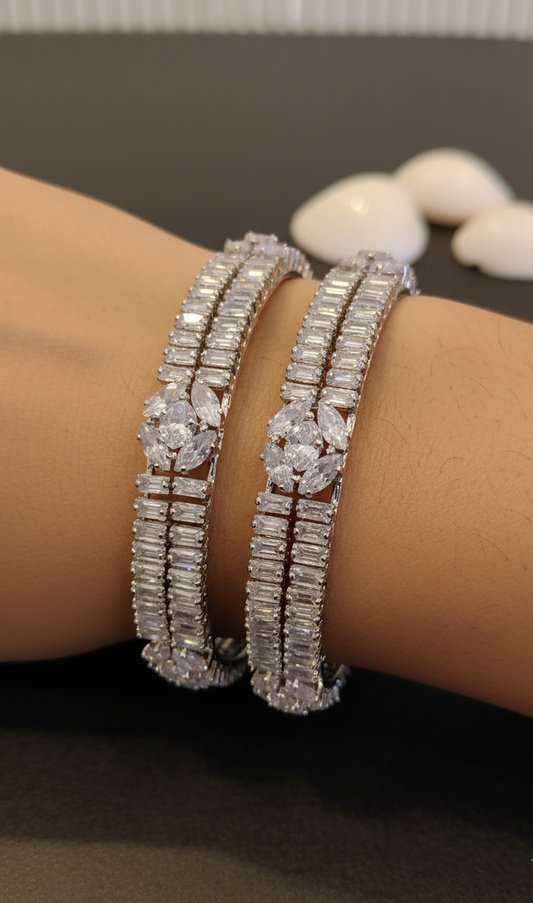 "Glacial Radiance" Baguette & Marquise Bangle Pair