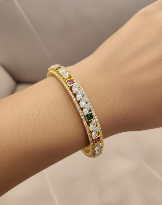 "Radiant Petal" Multicolored Stone Gold-Plated Bangles