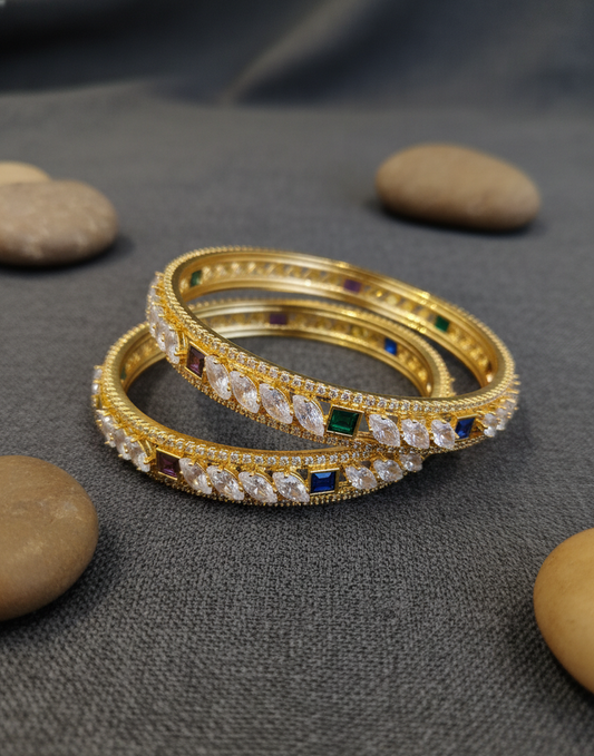 "Radiant Petal" Multicolored Stone Gold-Plated Bangles