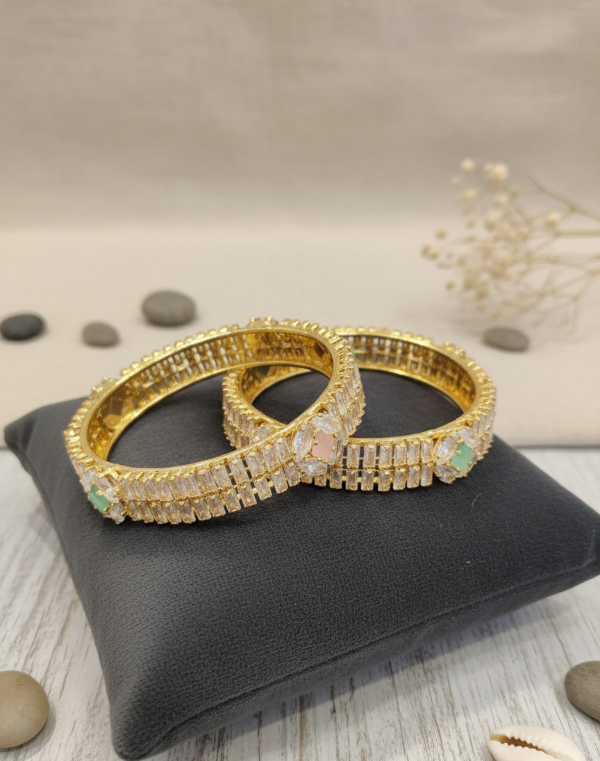 Golden Crystal and Pastel Accent Bangles