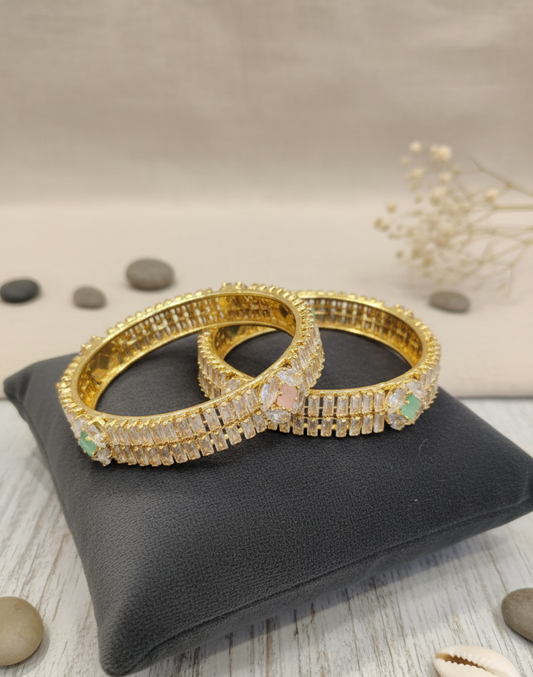 Golden Crystal and Pastel Accent Bangles