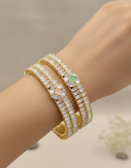 Golden Crystal and Pastel Accent Bangles