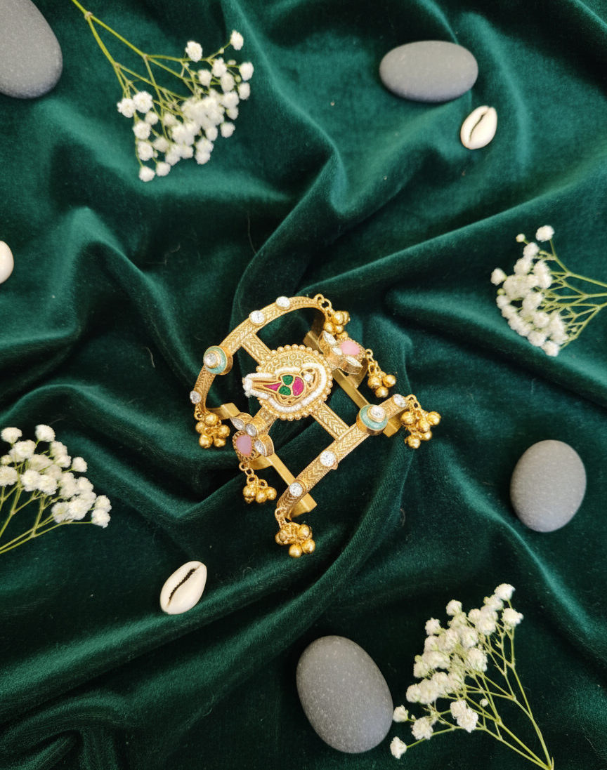 Ornate Gold-Toned Multi-Tiered Cuff Bracelet