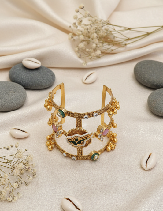 Ornate Gold-Toned Multi-Tiered Cuff Bracelet