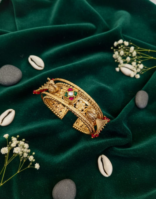 Ornate Gold-Toned Broad Cuff Bracelet