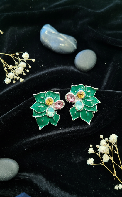 Midnight Bloom Jeweled Leaflet Stud