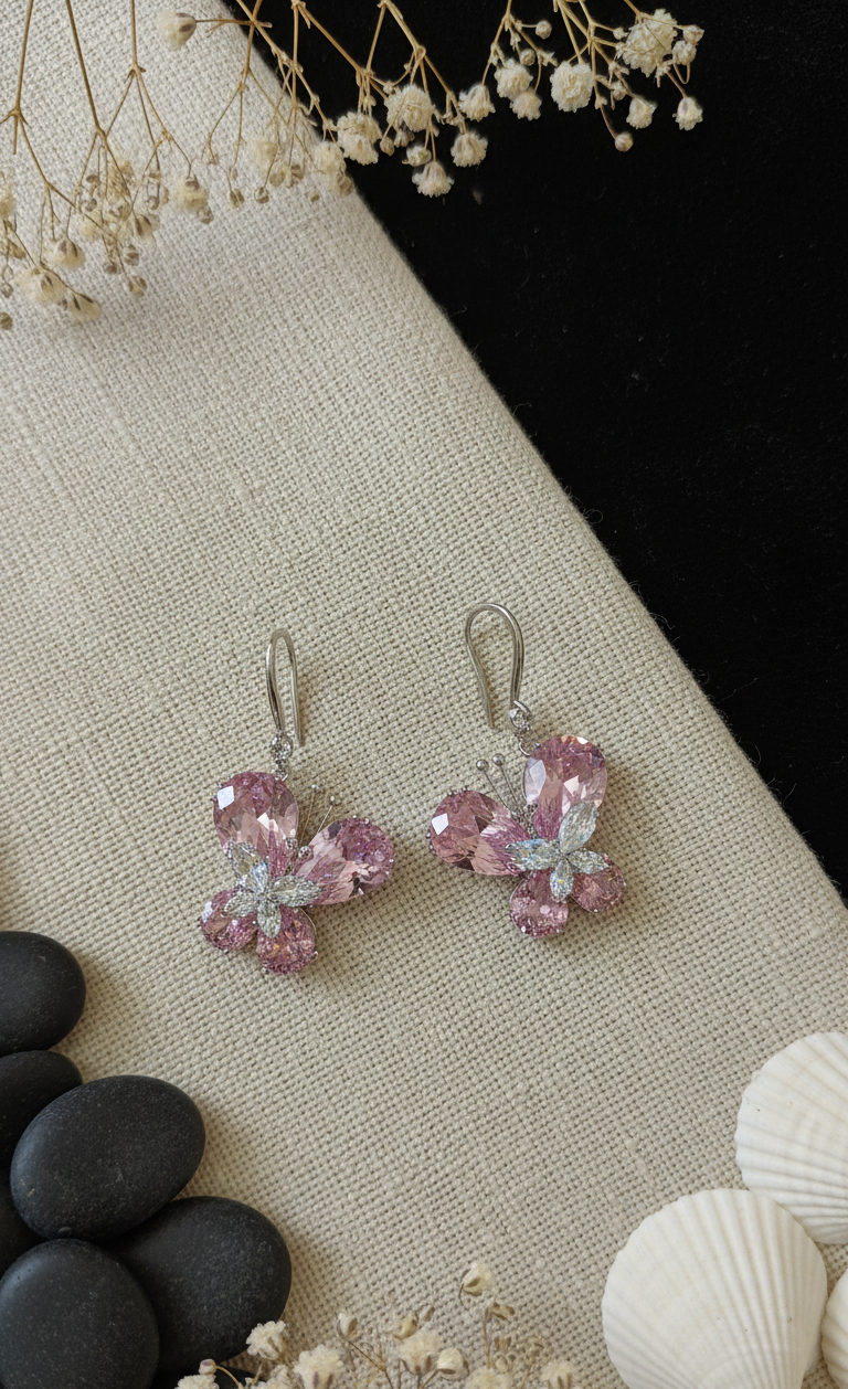 "Blush Butterfly" Rose Quartz Drop Earrings