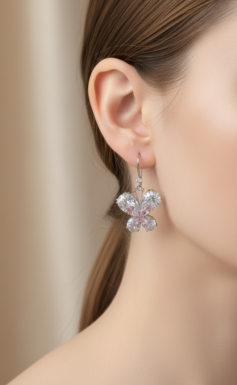 "Blush Butterfly" Rose Quartz Drop Earrings