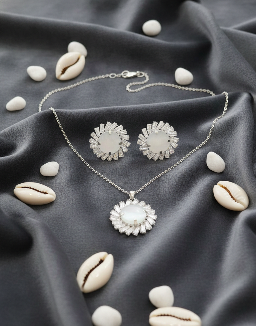 Dazzling Crystal Sunburst Necklace and Earring Set