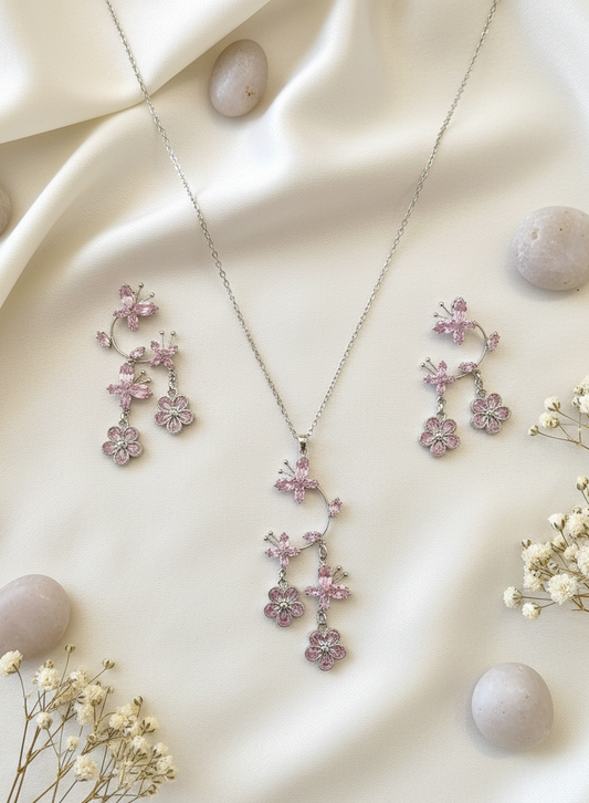Amethyst Cascade Necklace with Floral Drop Earrings