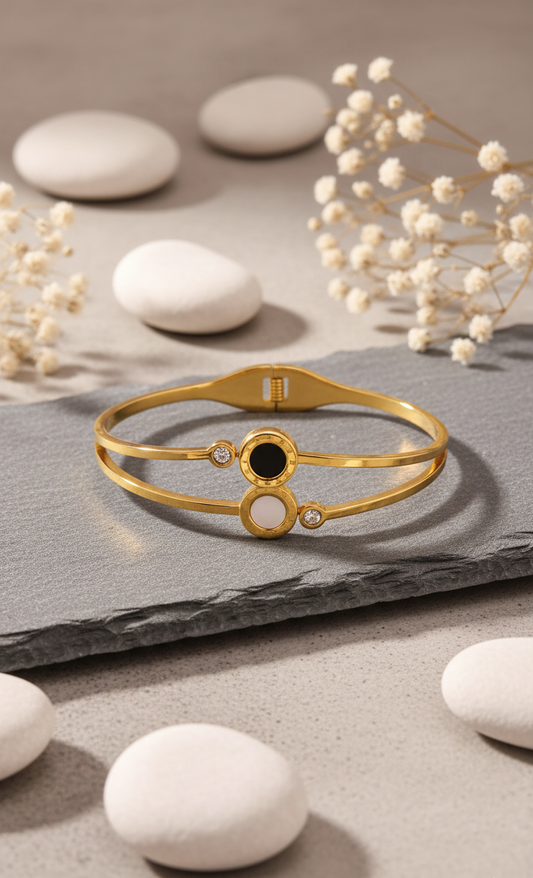 Golden Onyx and Cuff Bracelet with Zircon Accents