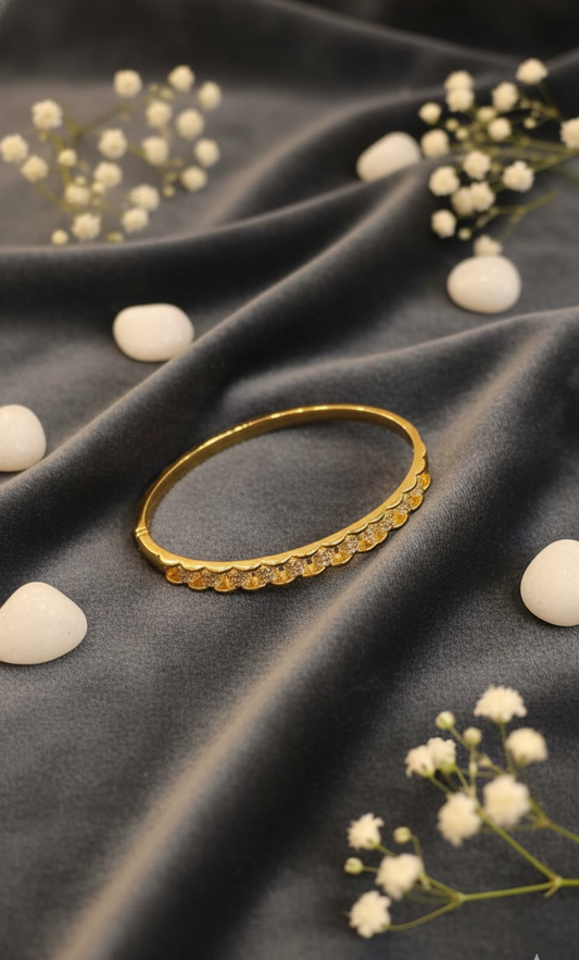 Textured Gold Bangle with Micro-Pave Embellishments