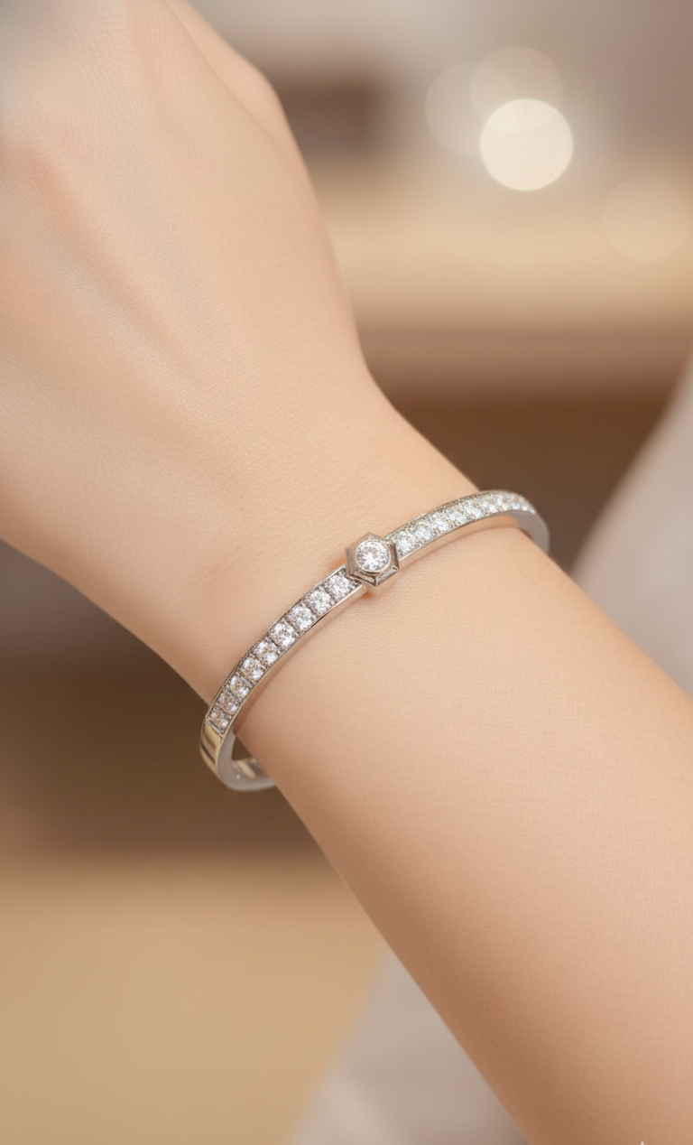 Silver-Toned Pave and Solitaire Bracelet