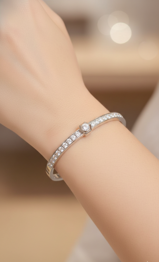 Silver-Toned Pave and Solitaire Bracelet