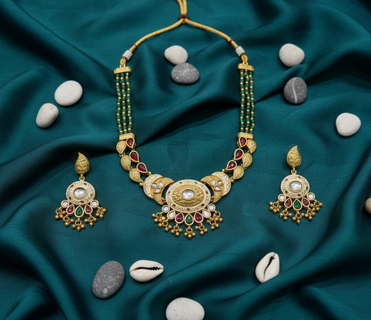 Kundan & Meenakari Beaded Choker Necklace Set