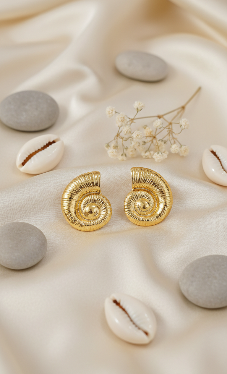 Golden Spiral Shell Stud Earrings