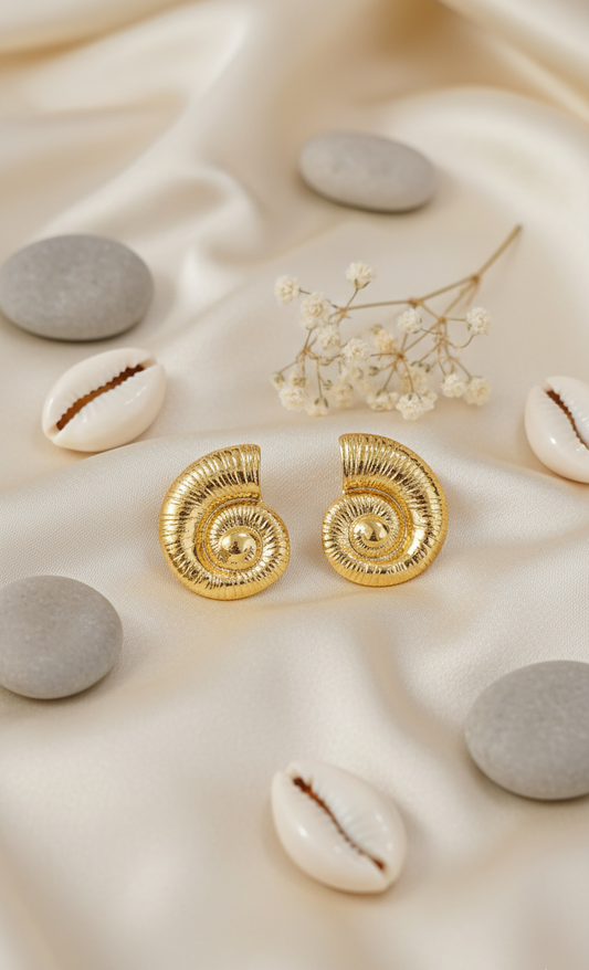 Golden Spiral Shell Stud Earrings