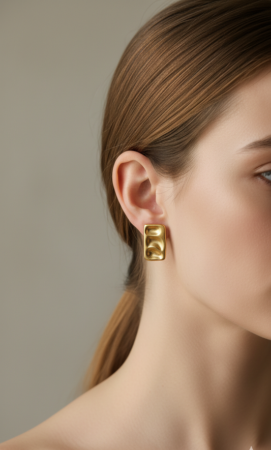 Golden Hammered Rectangle Stud Earrings