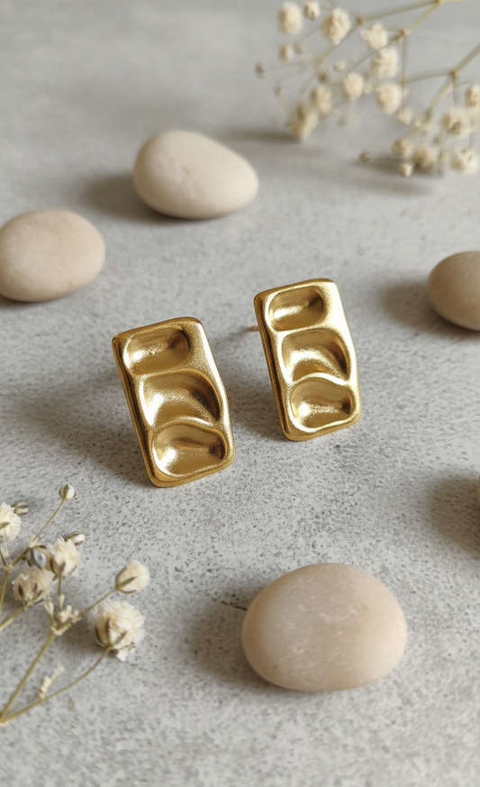 Golden Hammered Rectangle Stud Earrings