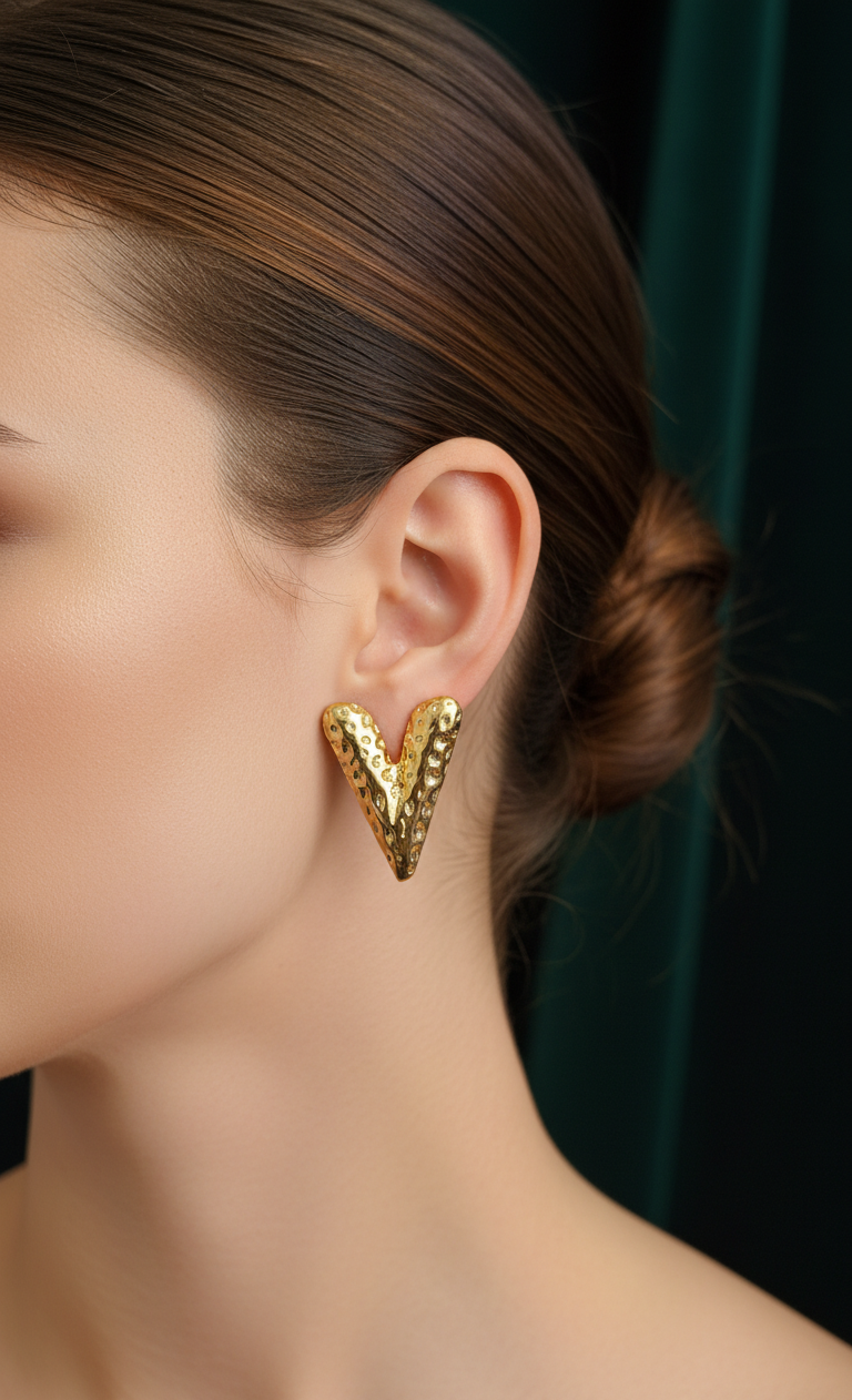 Golden Textured V-Shape Stud Earrings