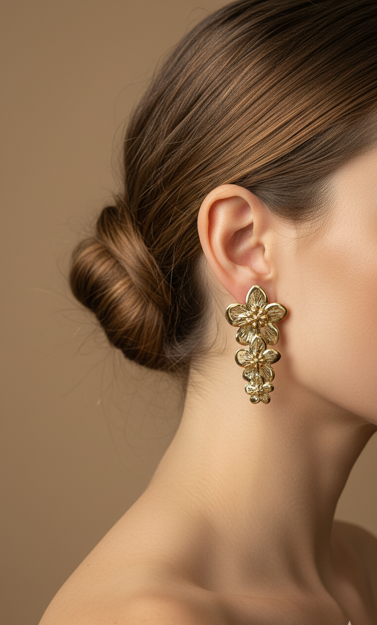 Golden Cascading Floral Drop Earrings