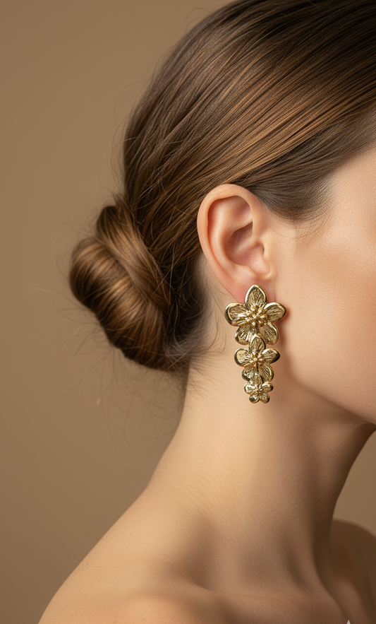 Golden Cascading Floral Drop Earrings