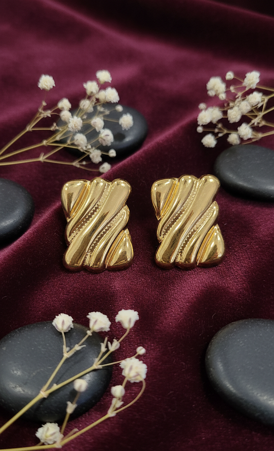 Golden Twisted Bar Stud Earrings