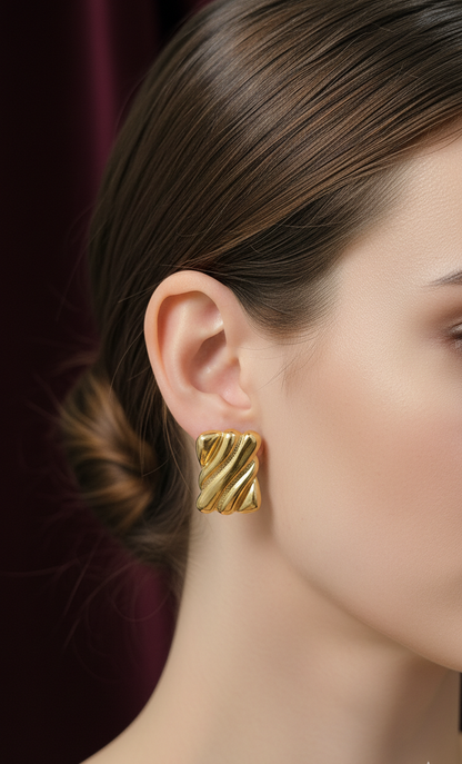 Golden Twisted Bar Stud Earrings