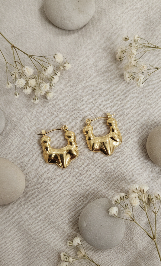 Golden Square Bamboo Hoop Earrings