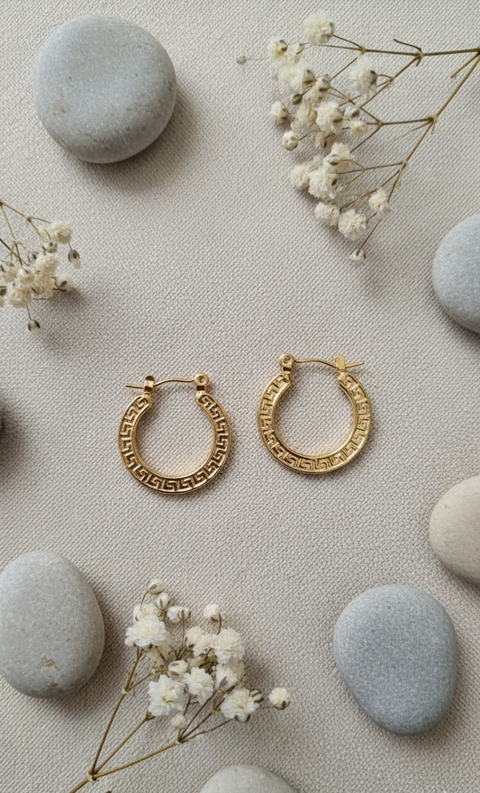 Greek Key Pattern Hoop Earrings