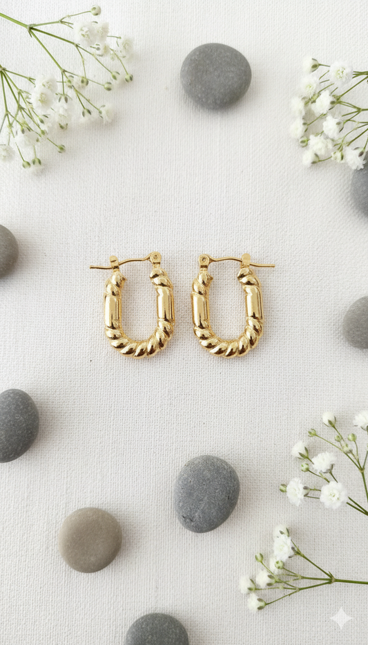 Golden Oval Rope-Twist Hoop Earrings