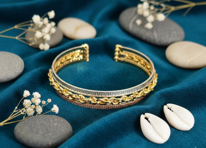 Elegant Dual-Tone Braided Cuff Bracelet