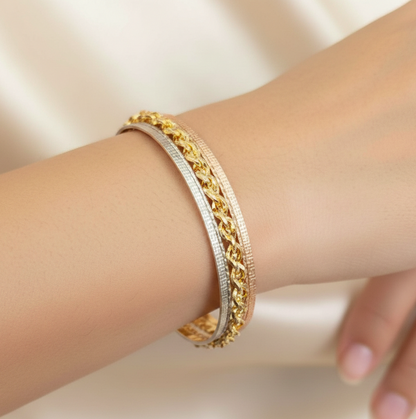 Elegant Dual-Tone Braided Cuff Bracelet