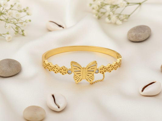 Golden Butterfly Charm Cuff Bracelet