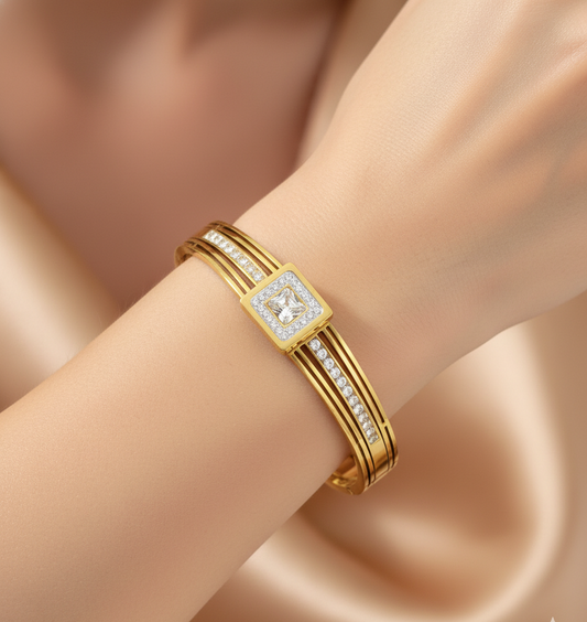 Golden Emerald Cut Cubic Zirconia Bangle