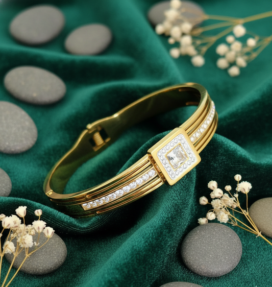Golden Emerald Cut Cubic Zirconia Bangle