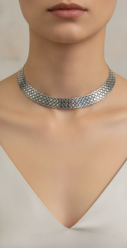 Hammered Silver Choker Necklace